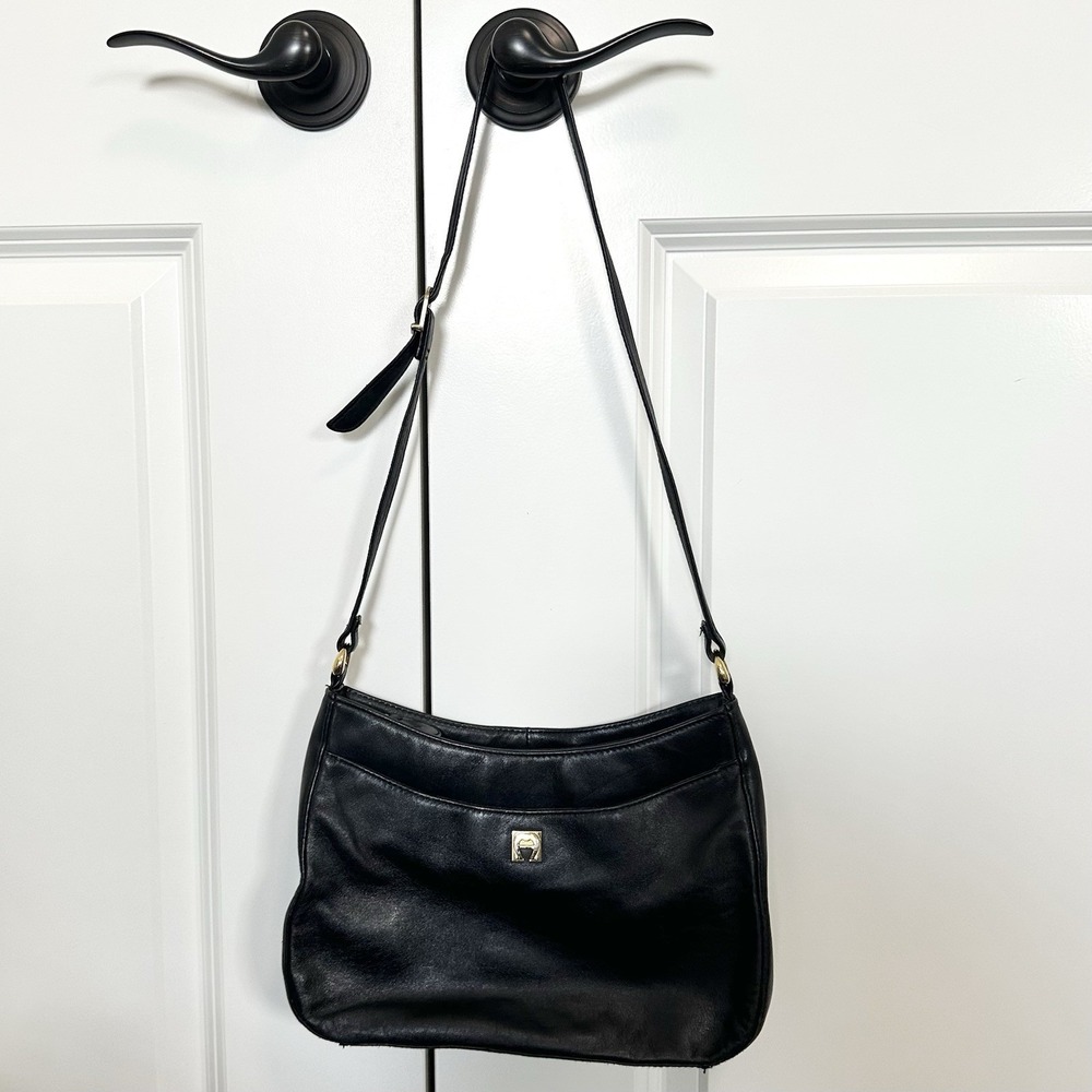 Vintage Black Leather Etienne Aigner Handbag Purse Shoulder Bag